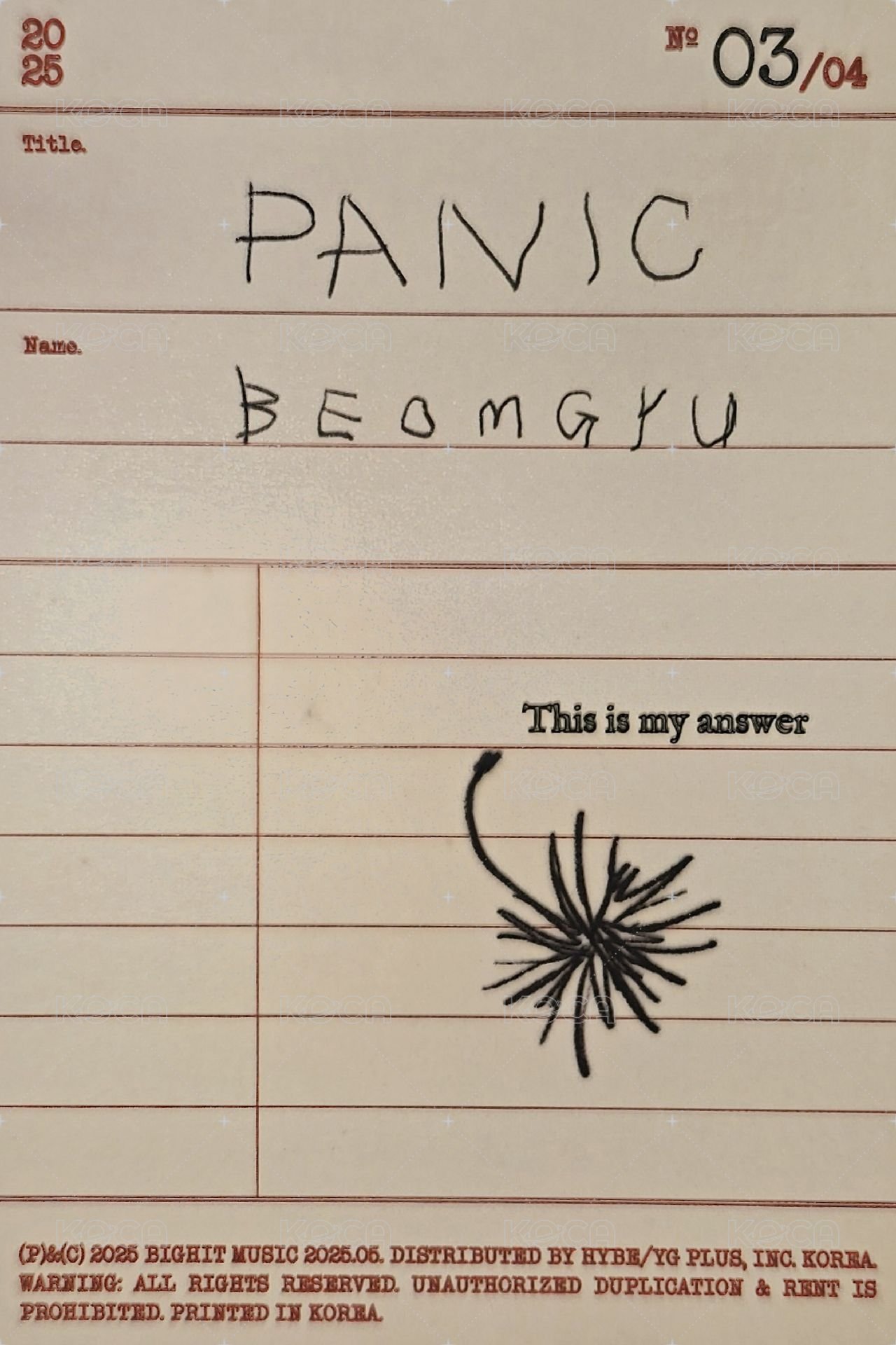 BEOMGYU’s Mixtape: Panic 專輯卡  背面