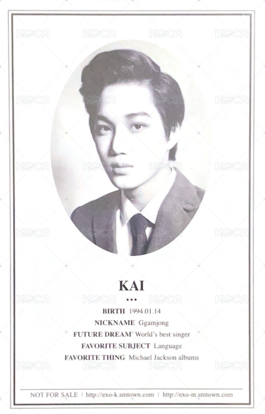 XOXO 專輯卡 KAI 學生證 背面