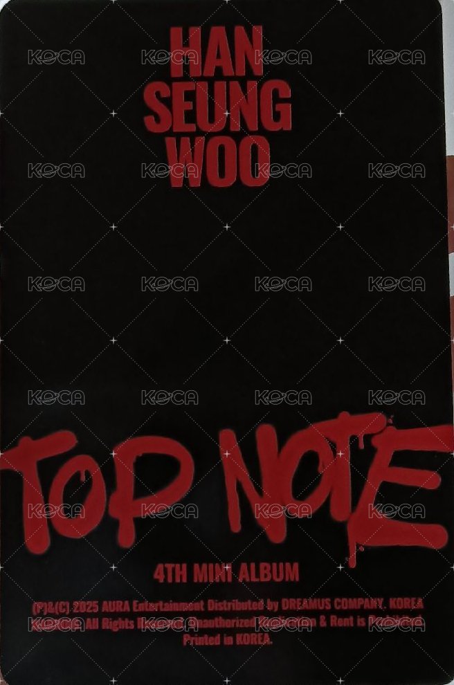 HAN SEUNG WOO 4TH MINI ALBUM [TOP NOTE] Digipack版 專輯卡  背面