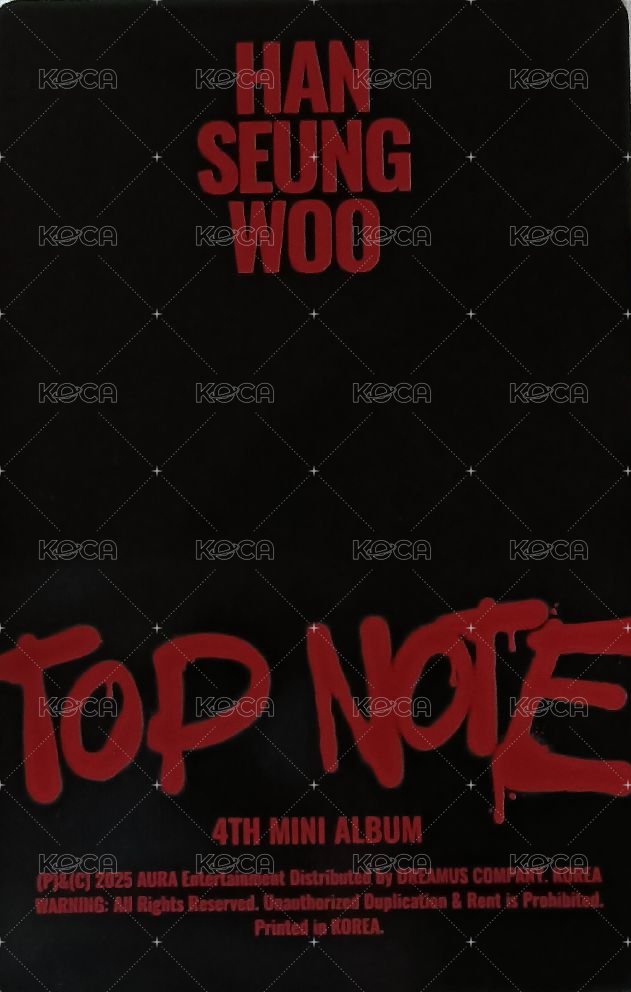 HAN SEUNG WOO 4TH MINI ALBUM [TOP NOTE] Digipack版 專輯卡  背面