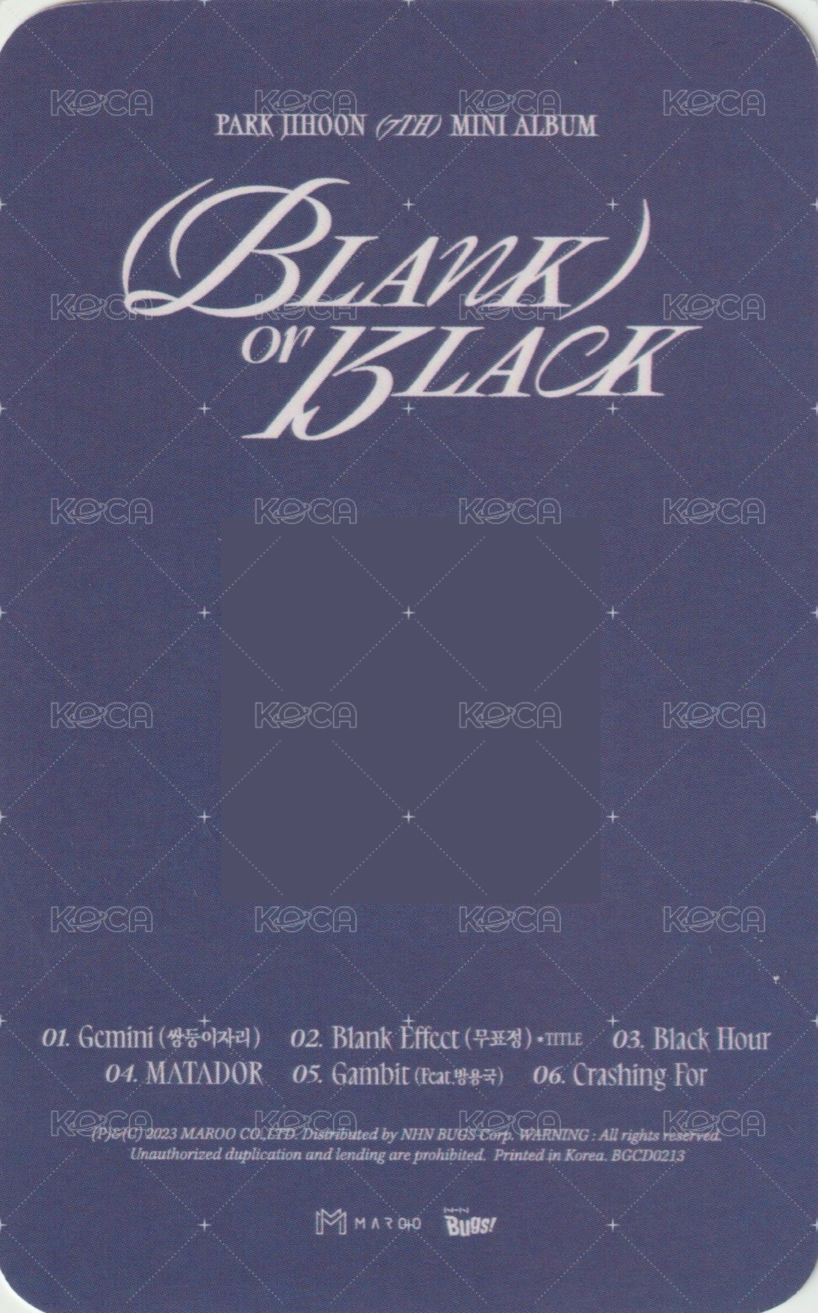 Blank or Black 專輯卡 (NEMO CARD) 背面