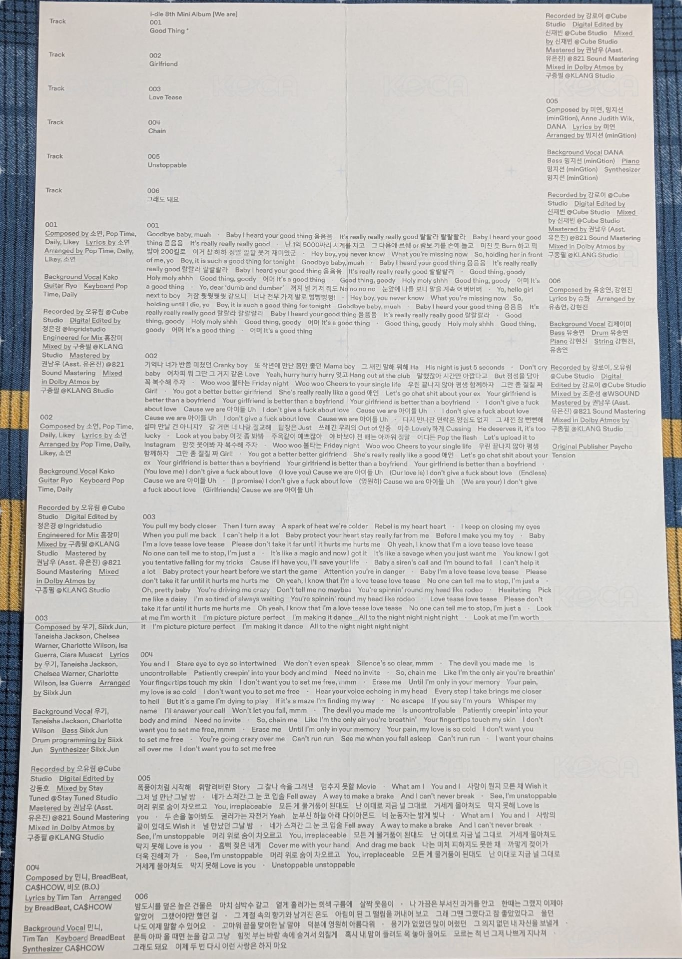 We are JC ver. 海報 歌詞 背面