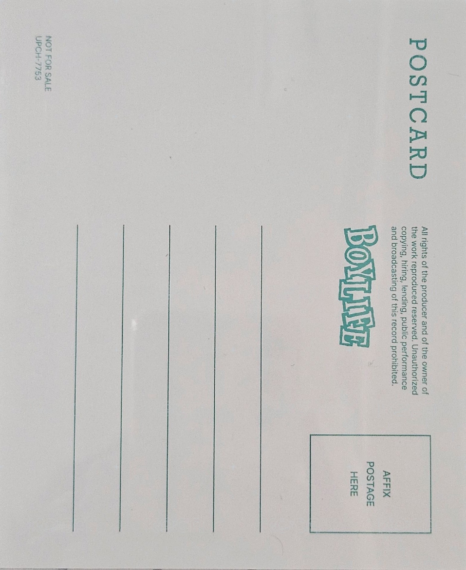 BOYLIFE Limited限定B 明信片  背面