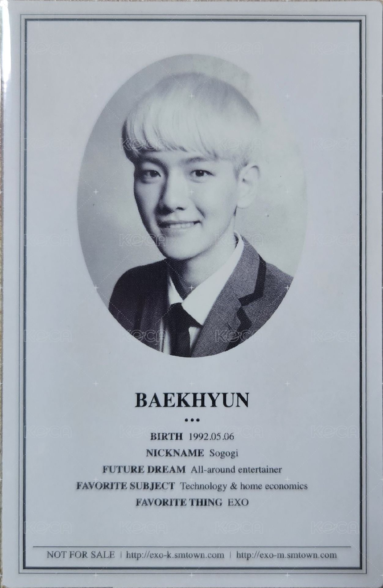 XOXO 伯賢學生證 專輯卡  背面