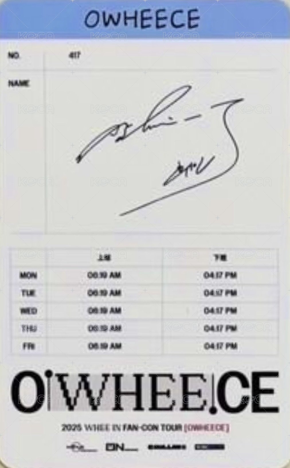 OWHEECE KAOHSIUNG  滿額卡  背面