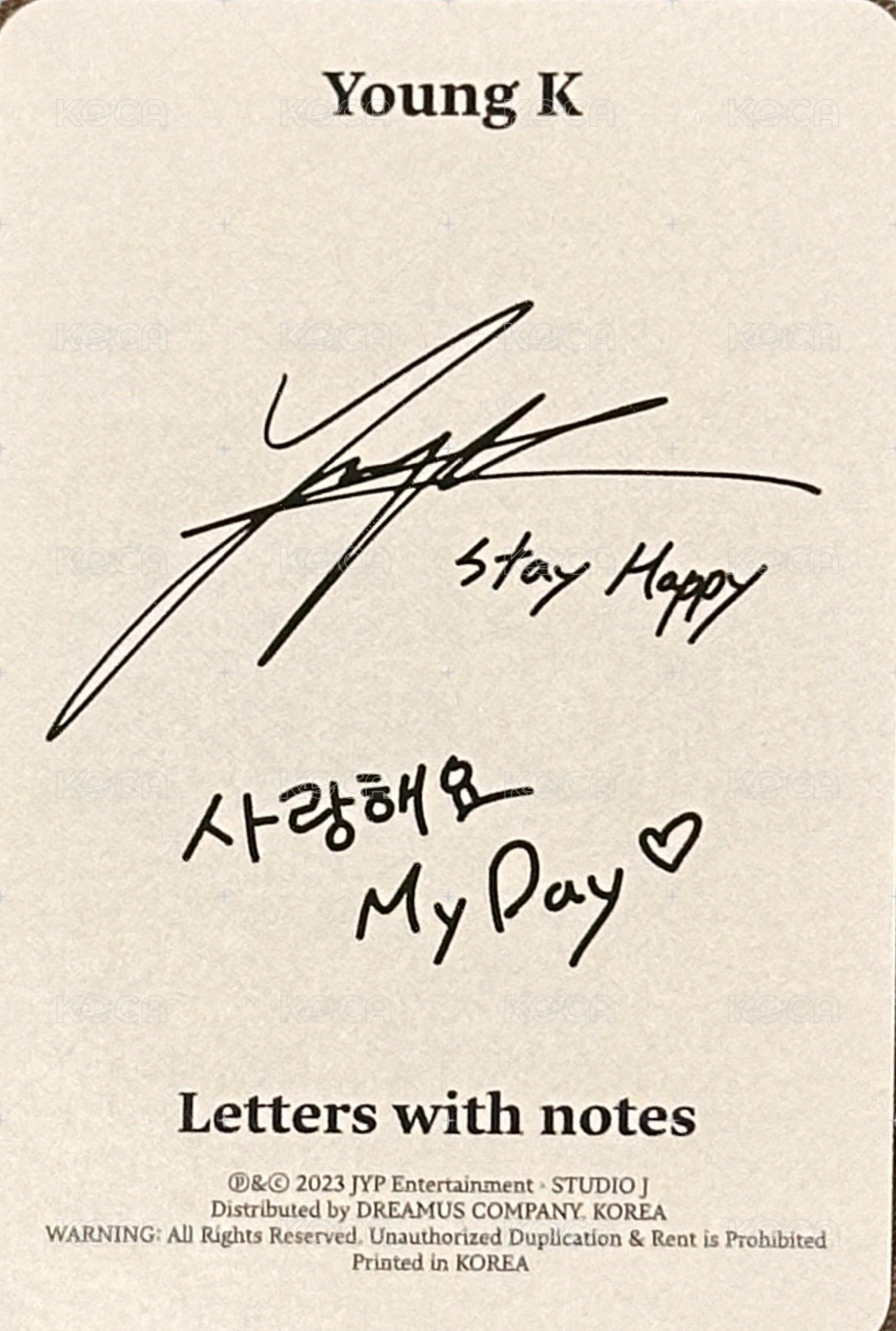 Letters with notes 專輯卡  背面