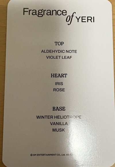 Red Velvet十週年香水卡-Yeri