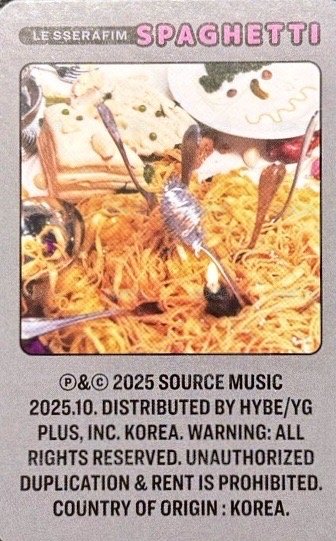 SPAGHETTI 專輯卡 單封 (crema silver ver.) 背面