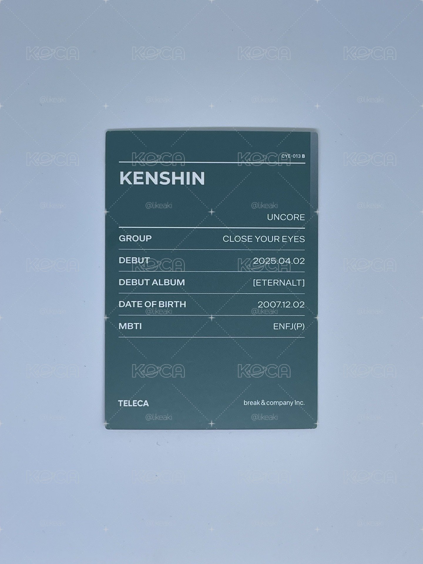 2025 K-POP ROOKIE TELECA 隨機卡 Kenshin