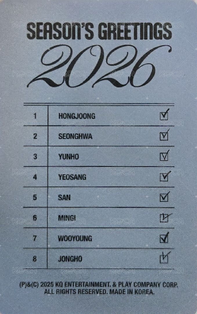 2026年曆 KQ 特典卡  背面