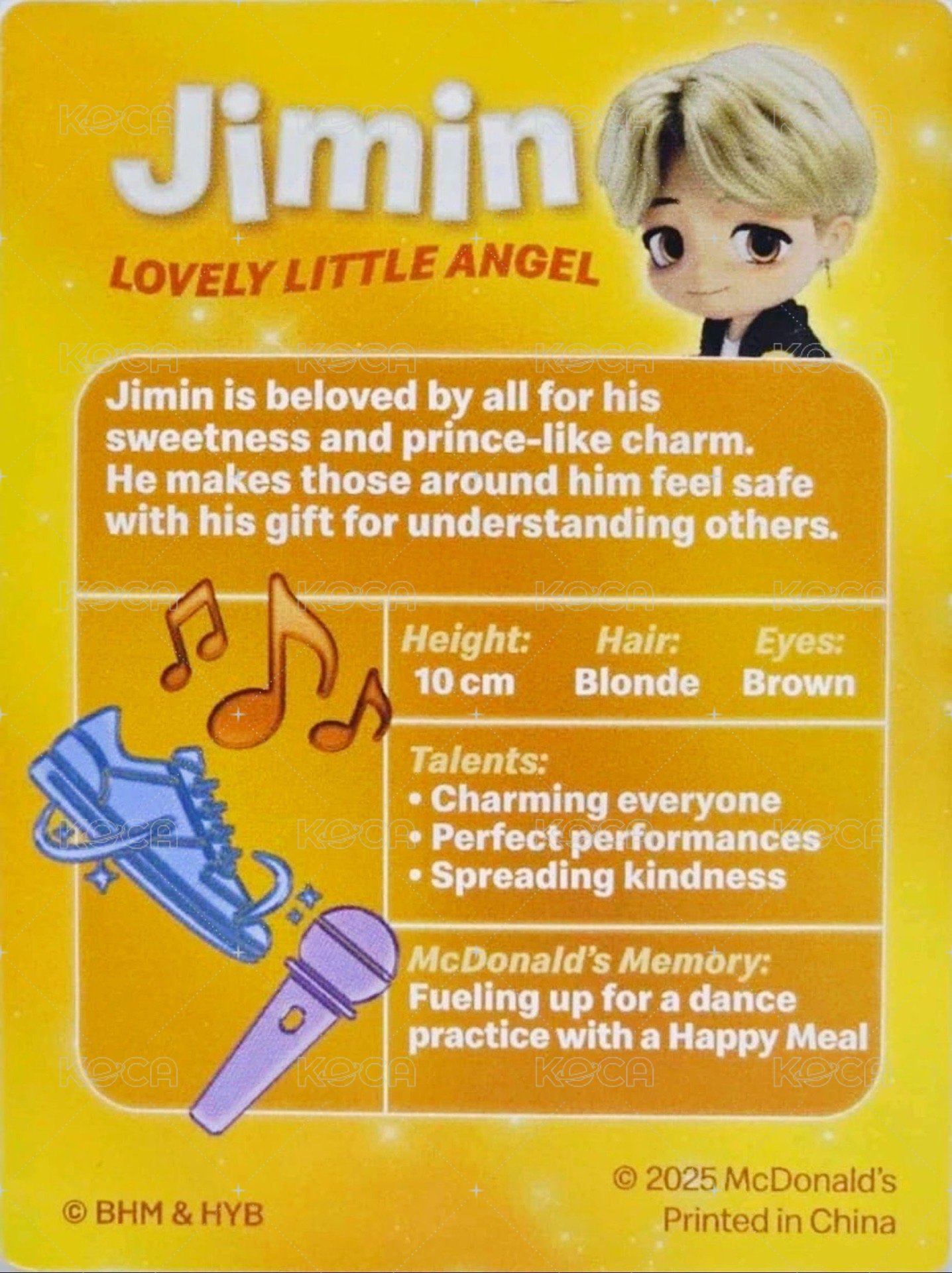 MCD TinyTan 代言卡 公仔卡 背面