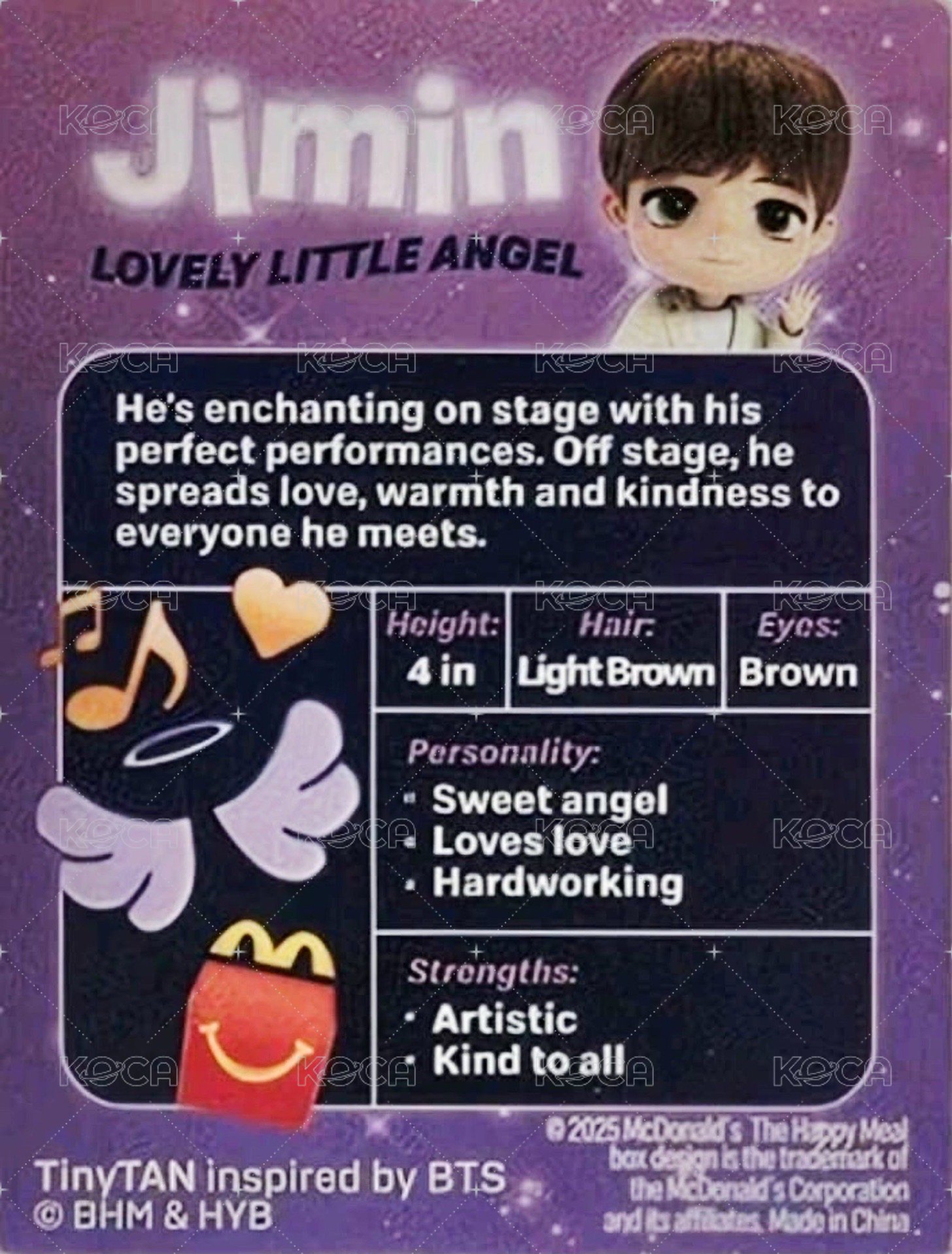 MCD TinyTan 代言卡 公仔卡 背面