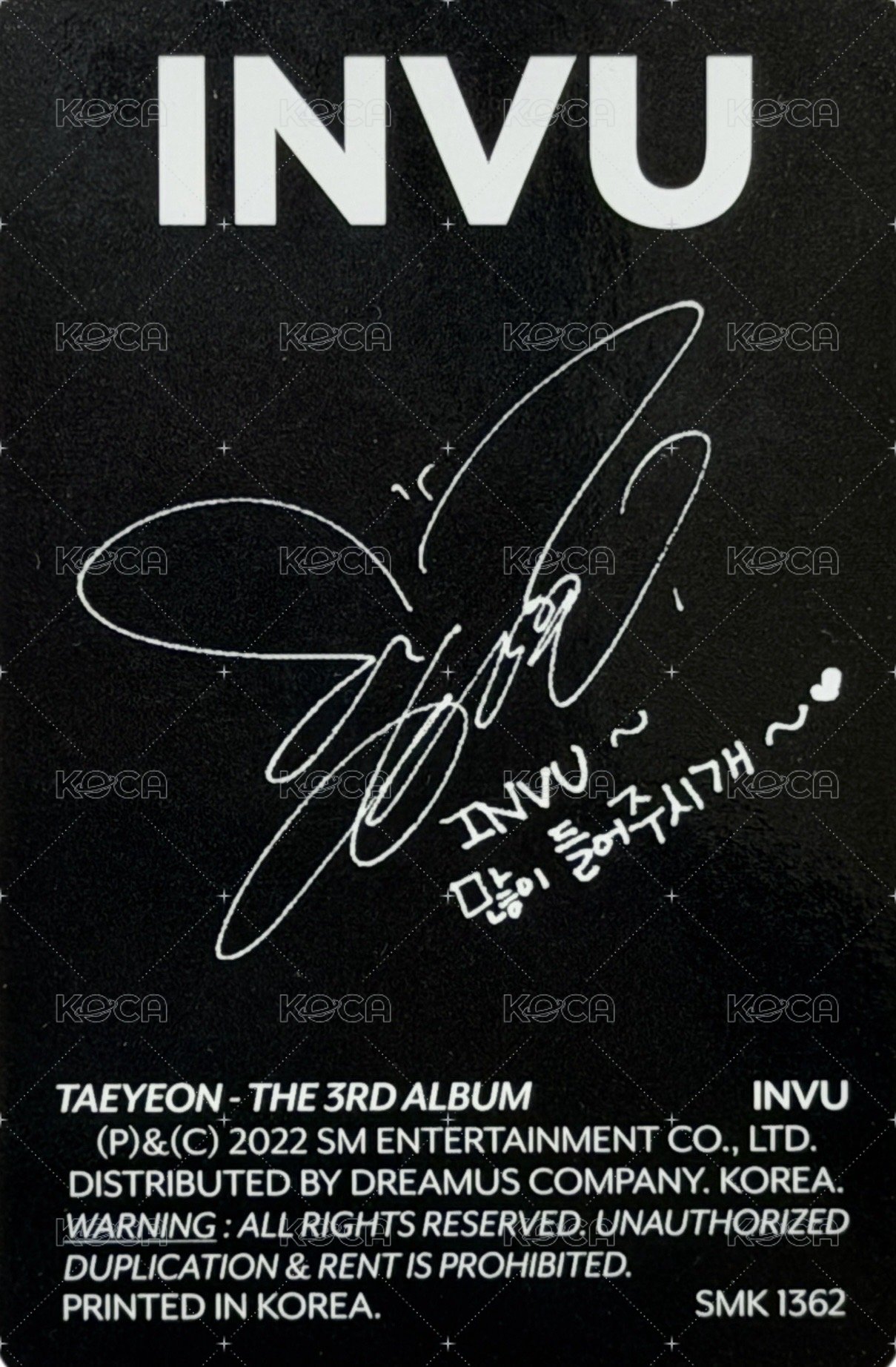 INVU 專輯卡 限量版 zero 背面