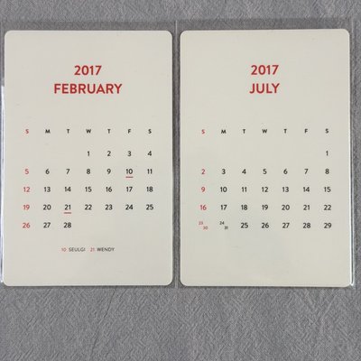 Red velvet 2017 瑟琪 年曆小卡