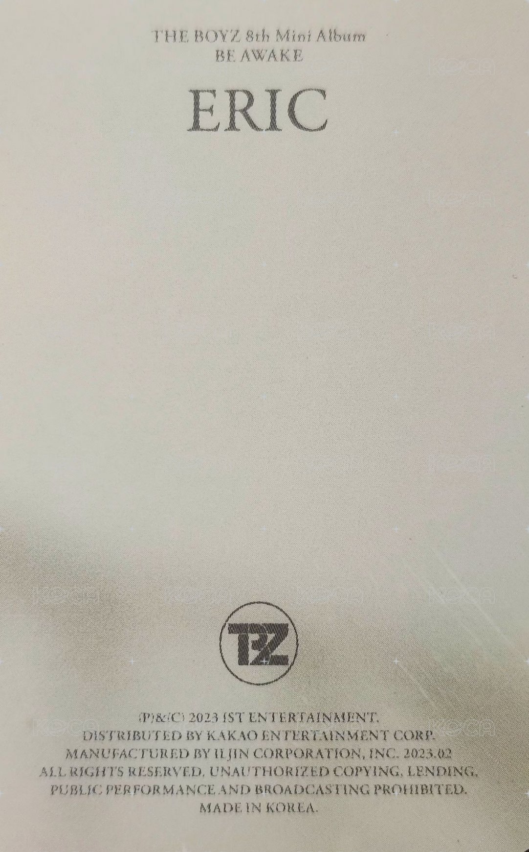 BE AWAKE 專輯卡 Realize ver. 背面