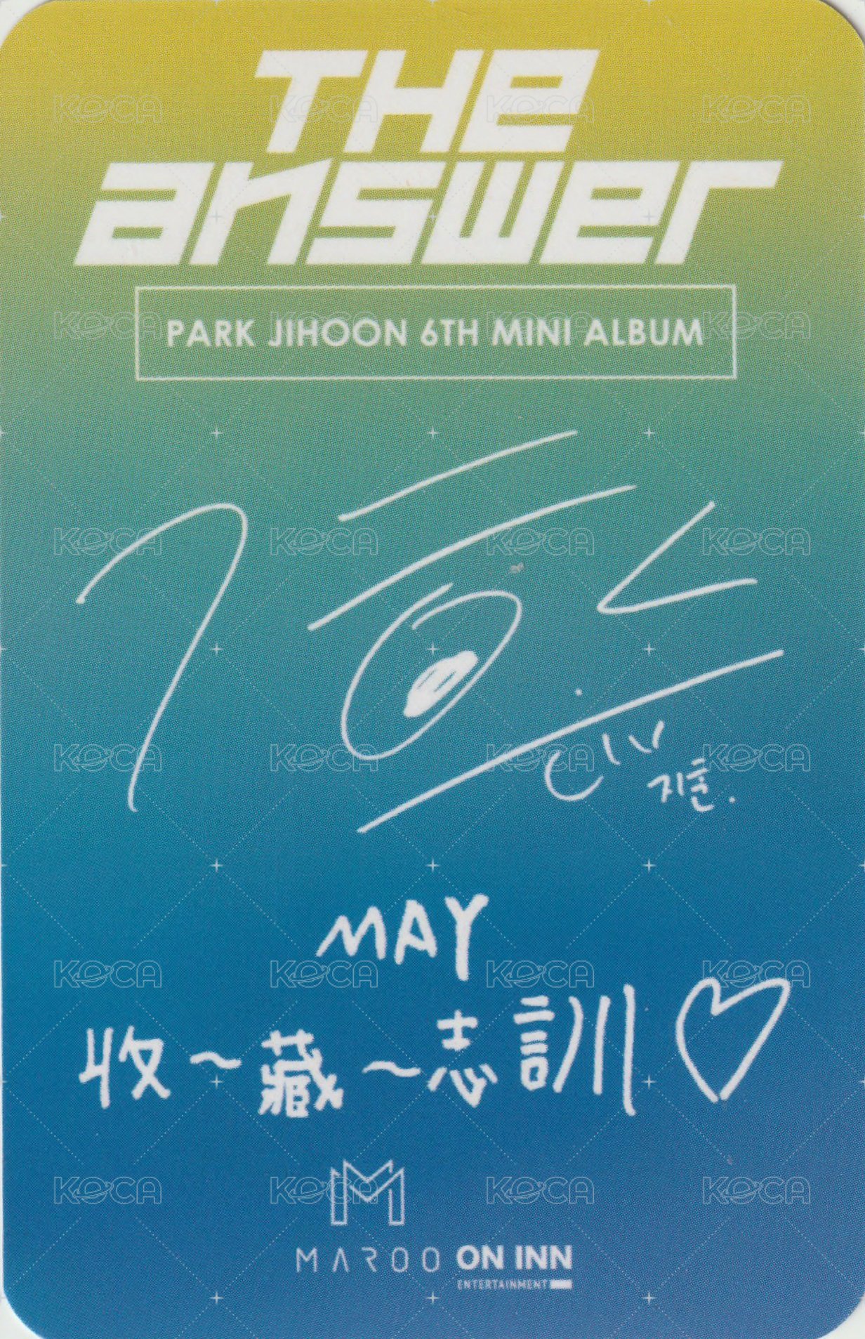 6th MINI ONINN ASIA 簽售卡  背面