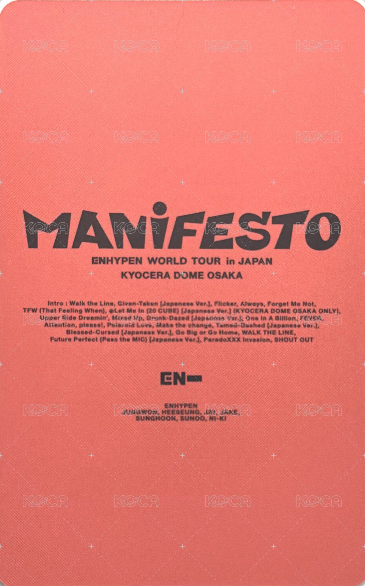 MANIFESTO世巡 日本 藍光 演唱會 DVD / CD 卡  背面