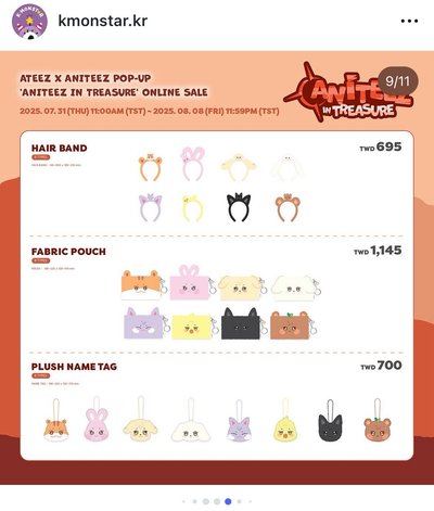 ATEEZ｜凸咚伊絨毛化妝包 ANITEEZ IN TREASURE 拉鍊收納袋 FABRIC POUCH