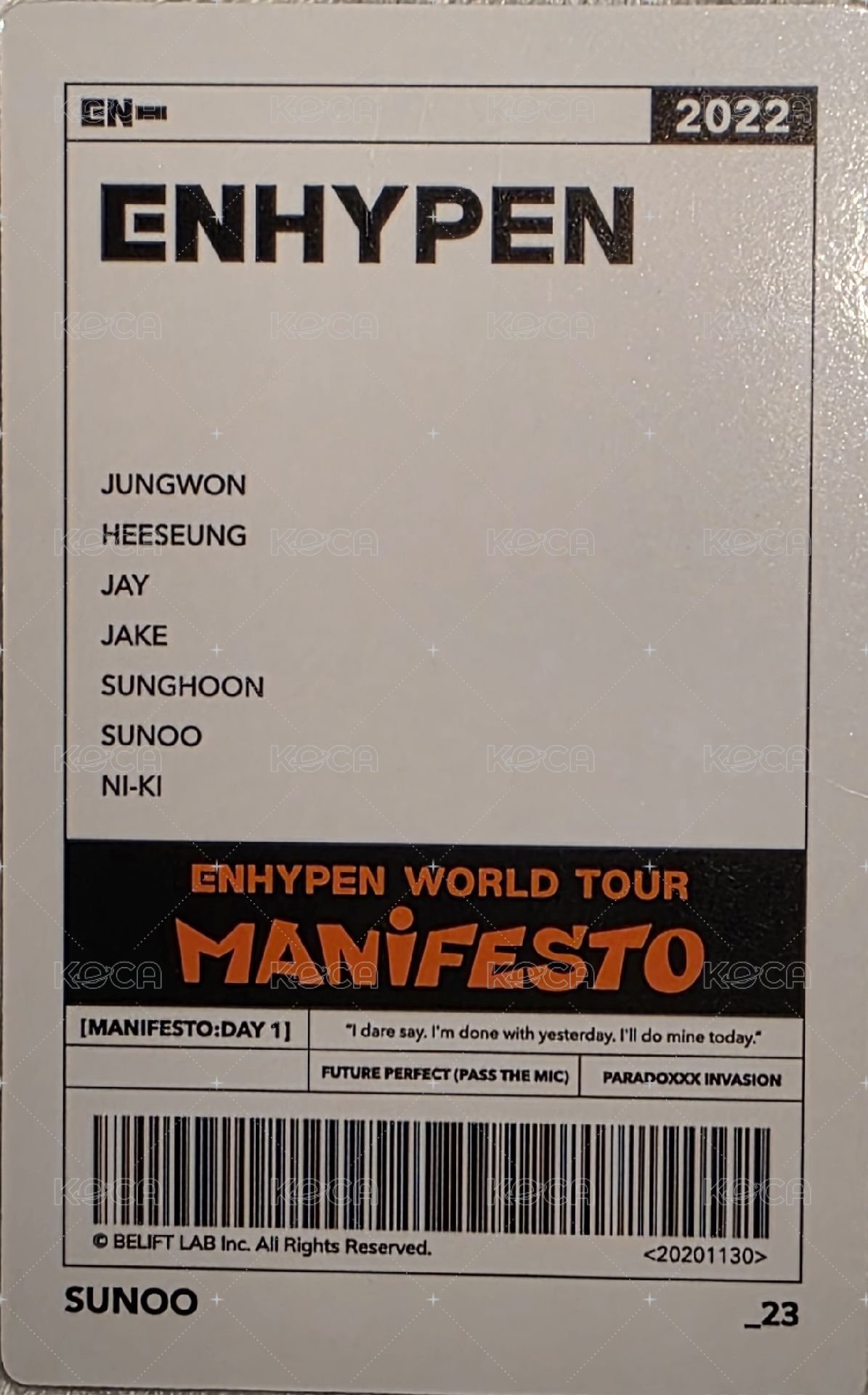 MANIFESTO世巡 隨機卡  背面