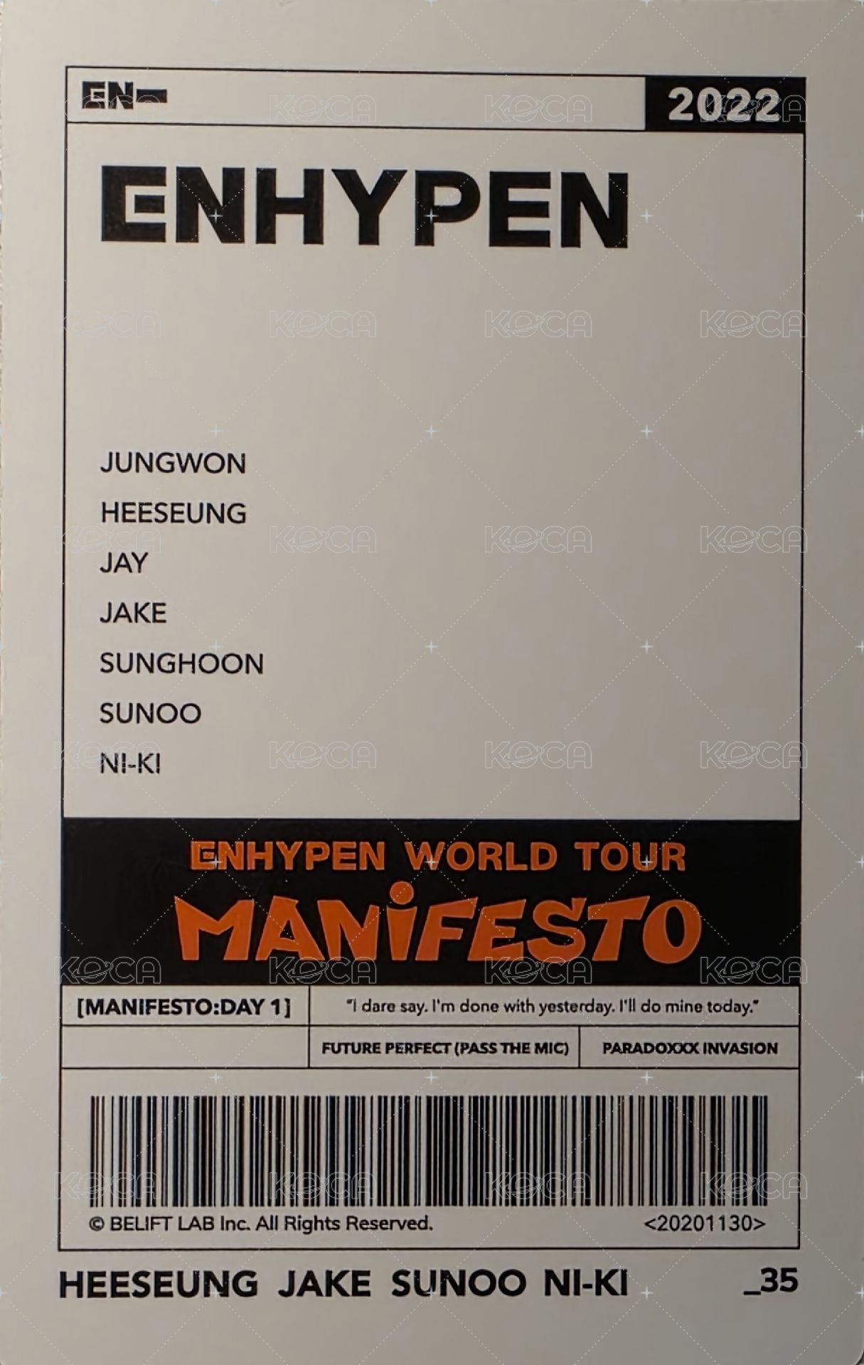 MANIFESTO世巡 隨機卡 MANIFESTO世巡 團卡 隨機卡 背面