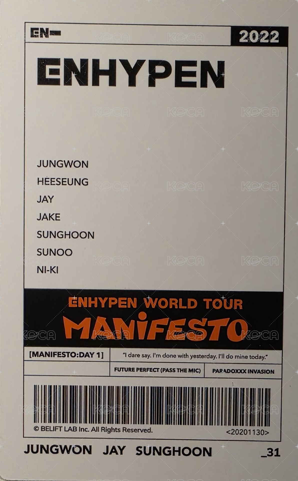 MANIFESTO世巡 隨機卡  背面