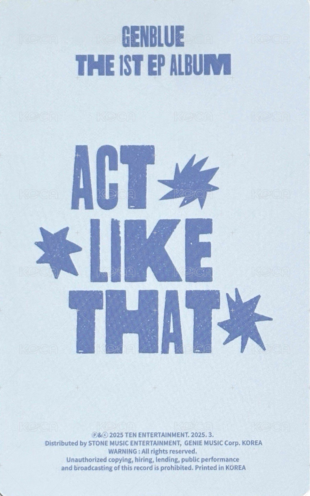 ACT LIKE THAT 專輯卡 PB ver. 背面