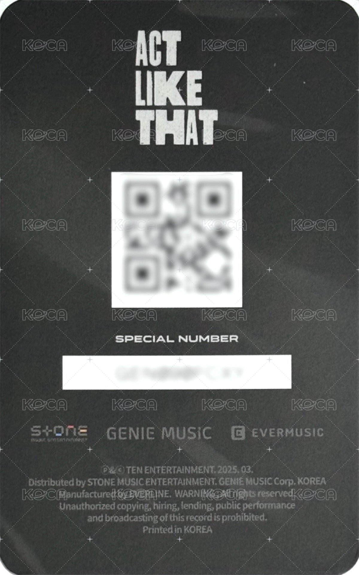 ACT LIKE THAT 專輯卡 MUSIC CARD 背面