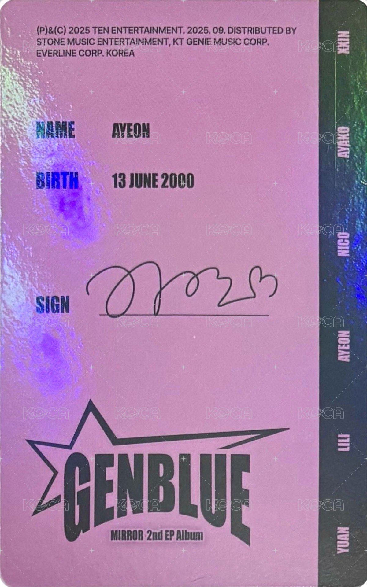 MIRROR 專輯卡 ID CARD 背面