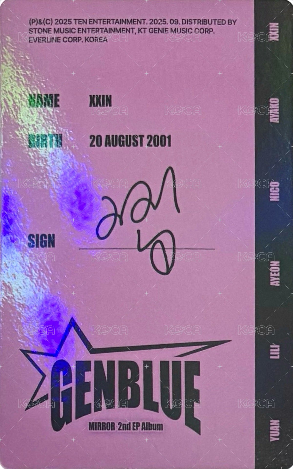 MIRROR 專輯卡 ID CARD 背面