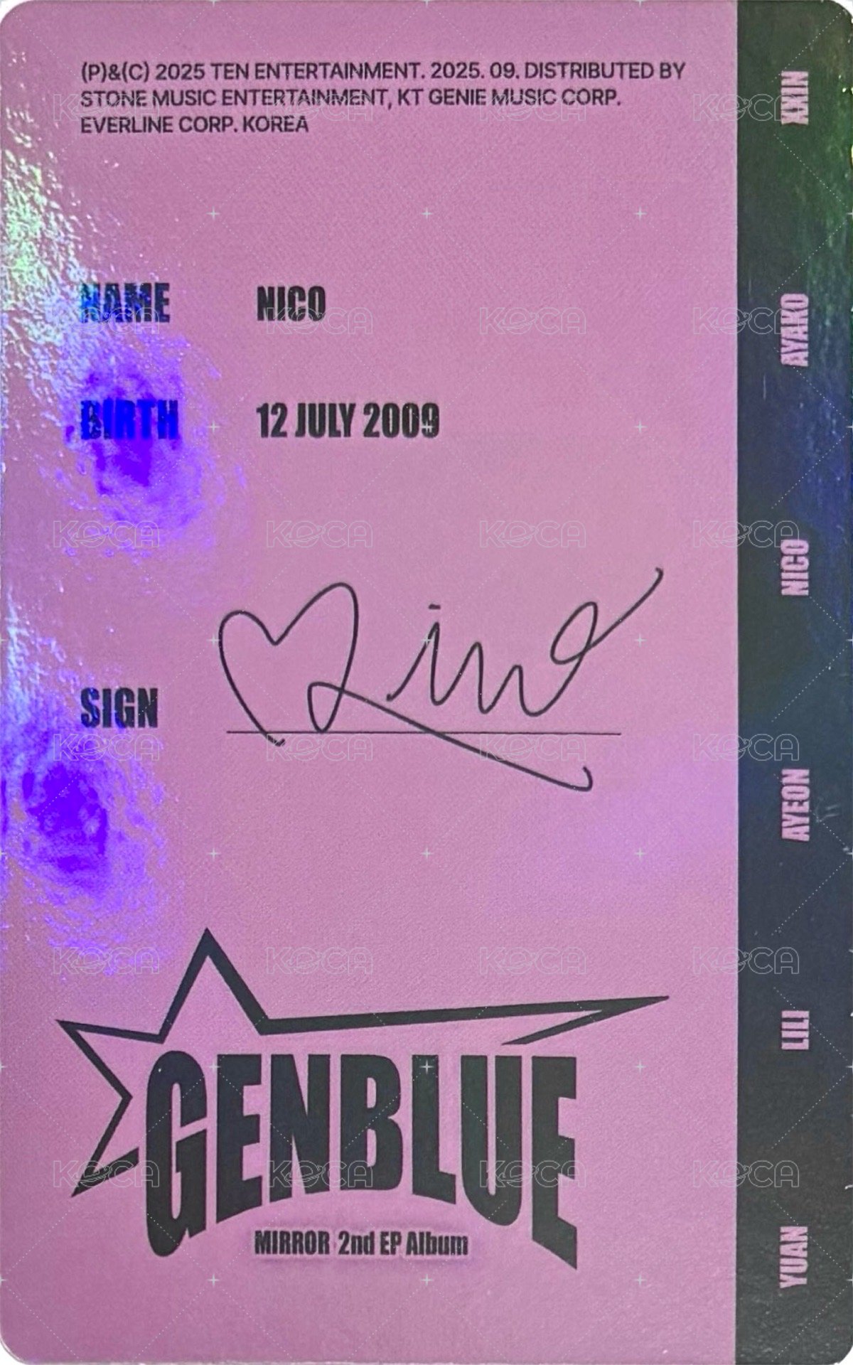 MIRROR 專輯卡 ID CARD 背面