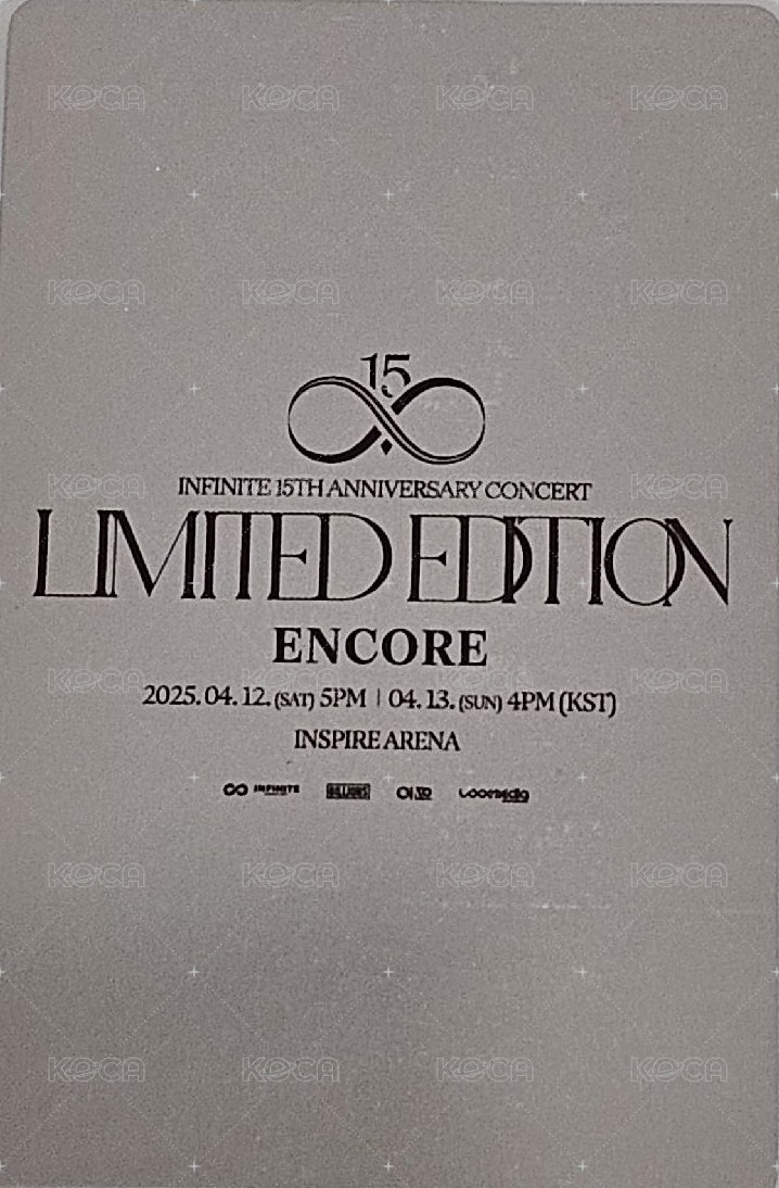 15週年安可演唱會 Infinite 4/12 入場卡 / 場限卡  背面