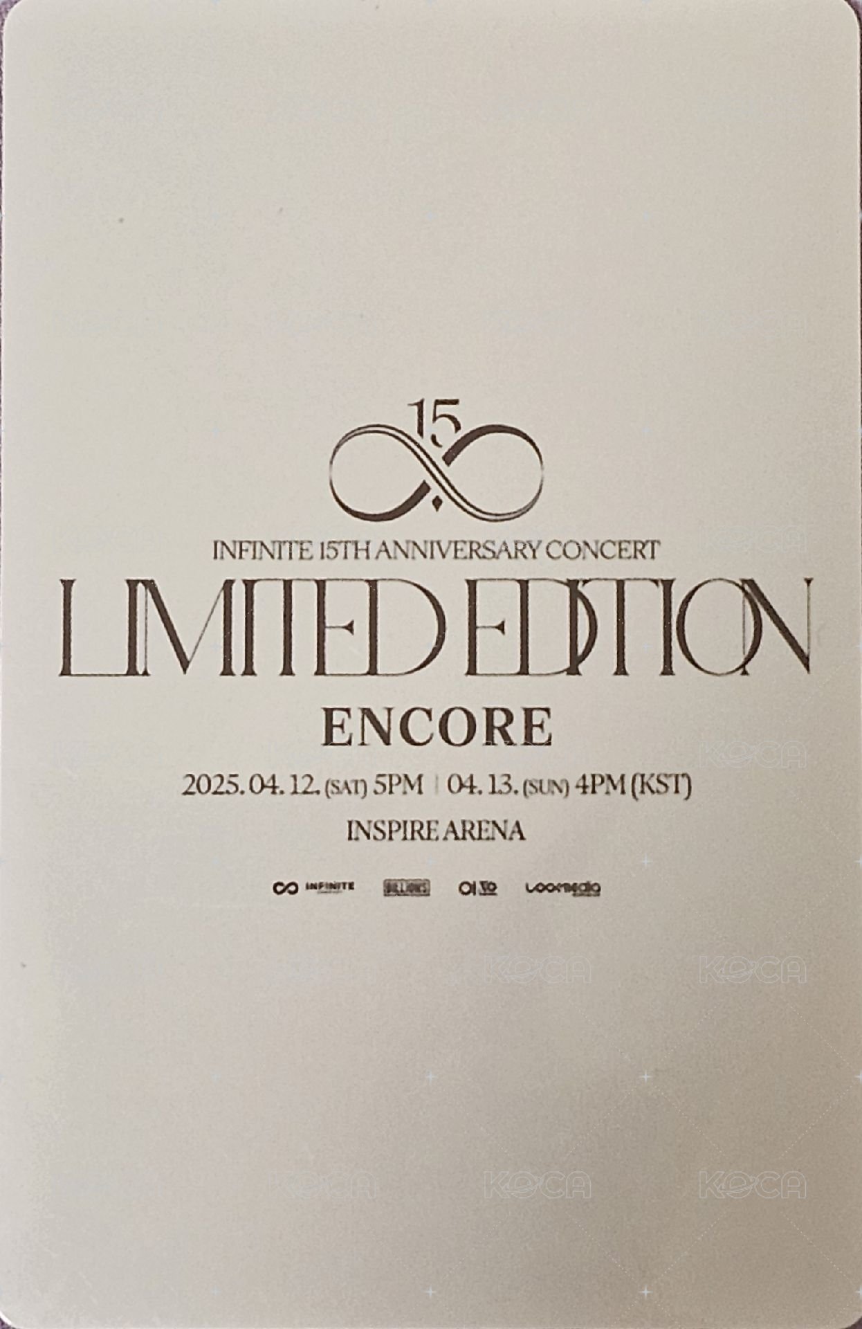 15週年安可演唱會 Infinite 4/12 入場卡 / 場限卡  背面