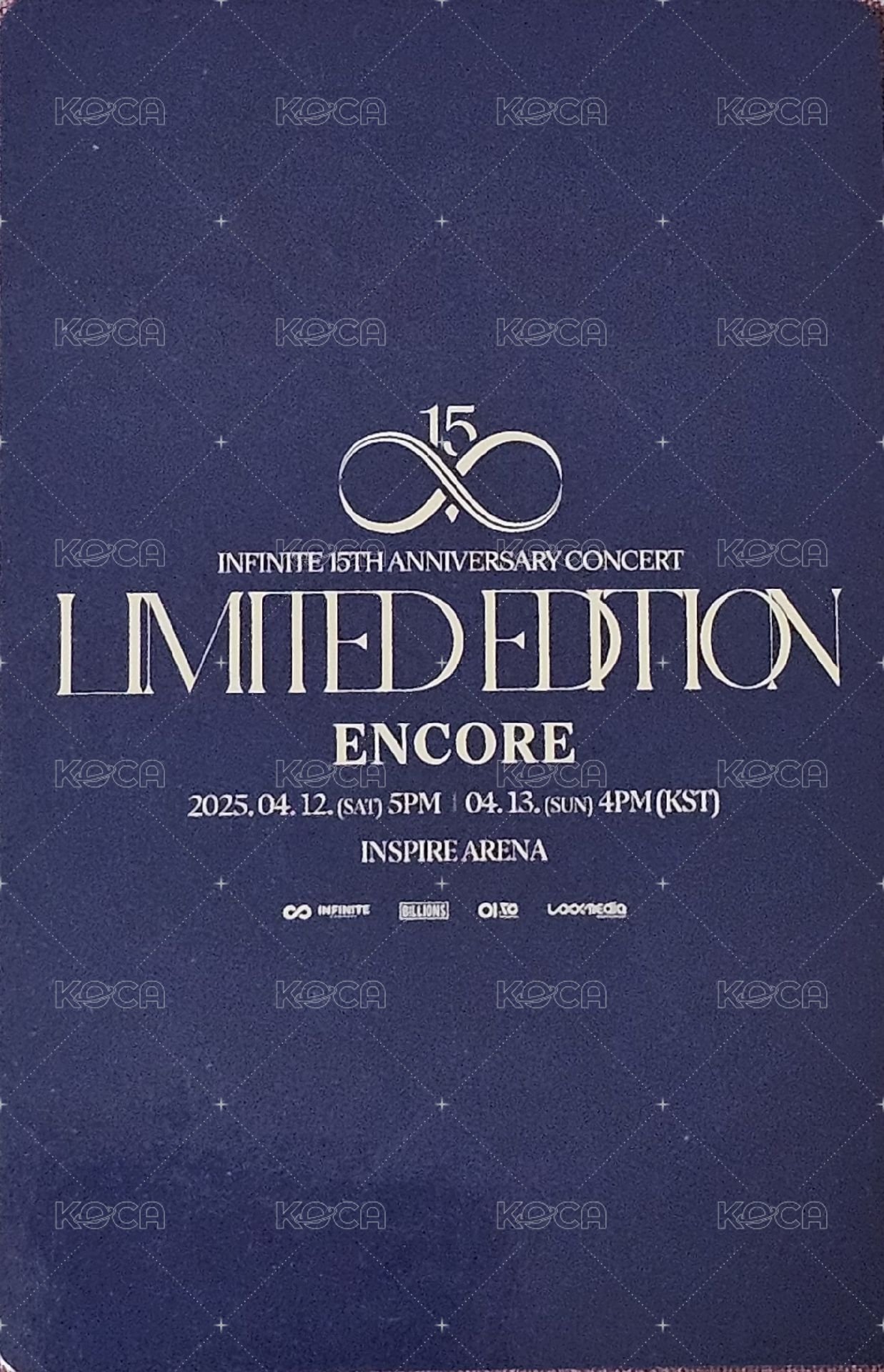 15週年安可演唱會 Infinite 4/13 入場卡 / 場限卡  背面