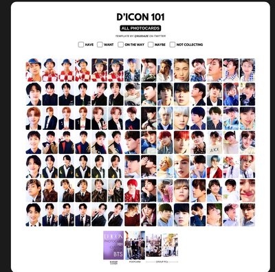 整套含綁價格 dicon 101張小卡 BTS