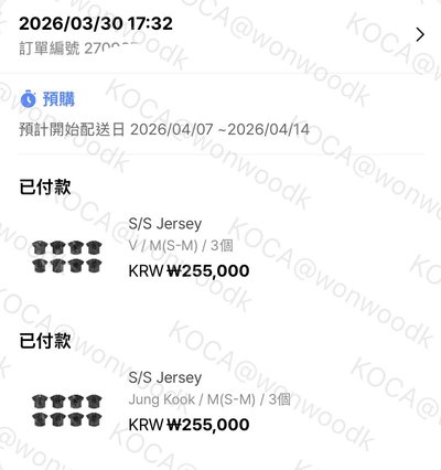 BTS 球衣 JUNGKOOK/V(S-M) 一販已購入