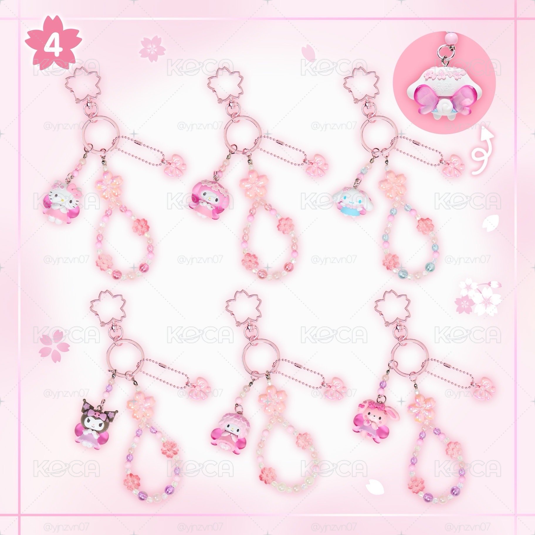 Sanrio 三麗鷗 粉色櫻花系列 串珠鑰匙圈 彼安諾 美樂蒂