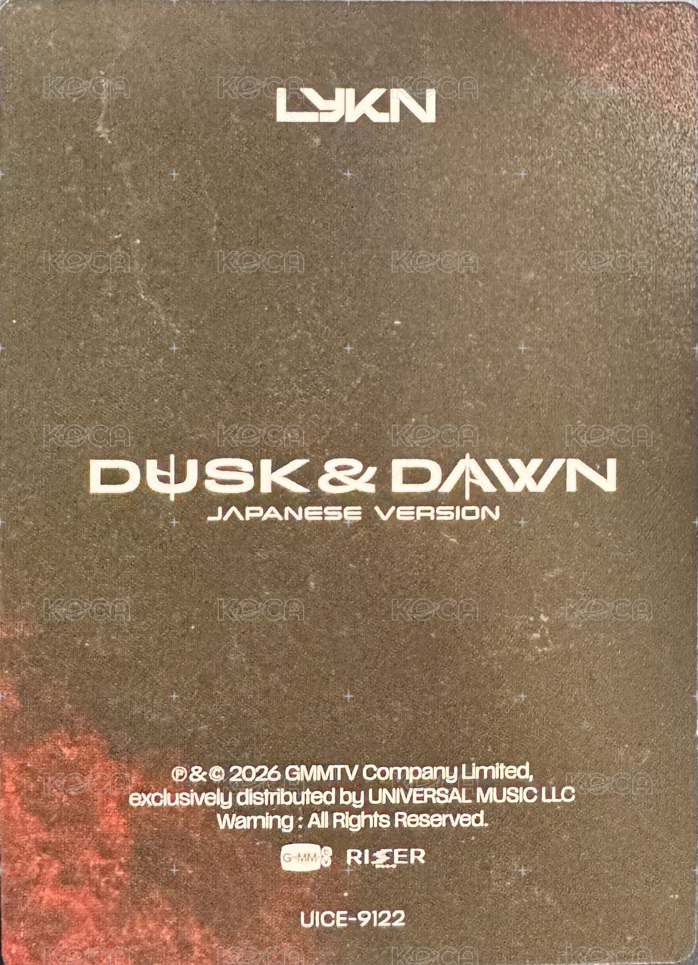 DUSK&DAWN日壓 通常盤Set B 專輯卡  背面