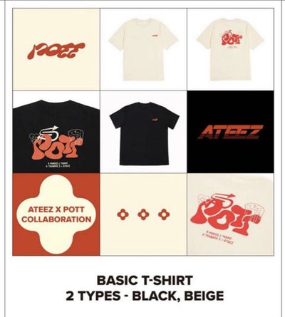 ATEEZ X POTT 短袖T恤 米色/黑色