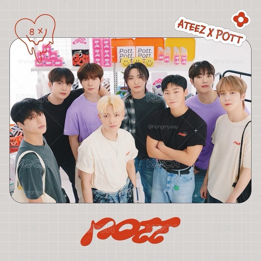 ATEEZ X POTT 短袖T恤 米色/黑色