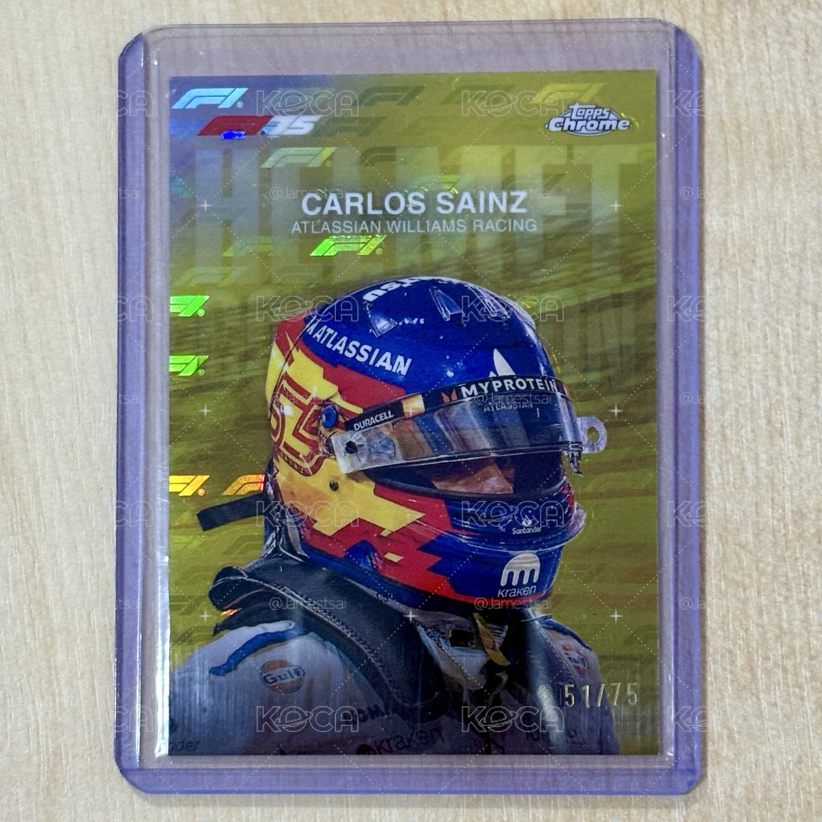 限量75張Logo金亮 2025 Topps Chrome F1 Carlos Sainz Helmet安全帽卡