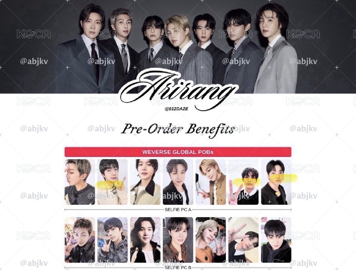 BTS Arirang Jin V JK A版特典卡💥