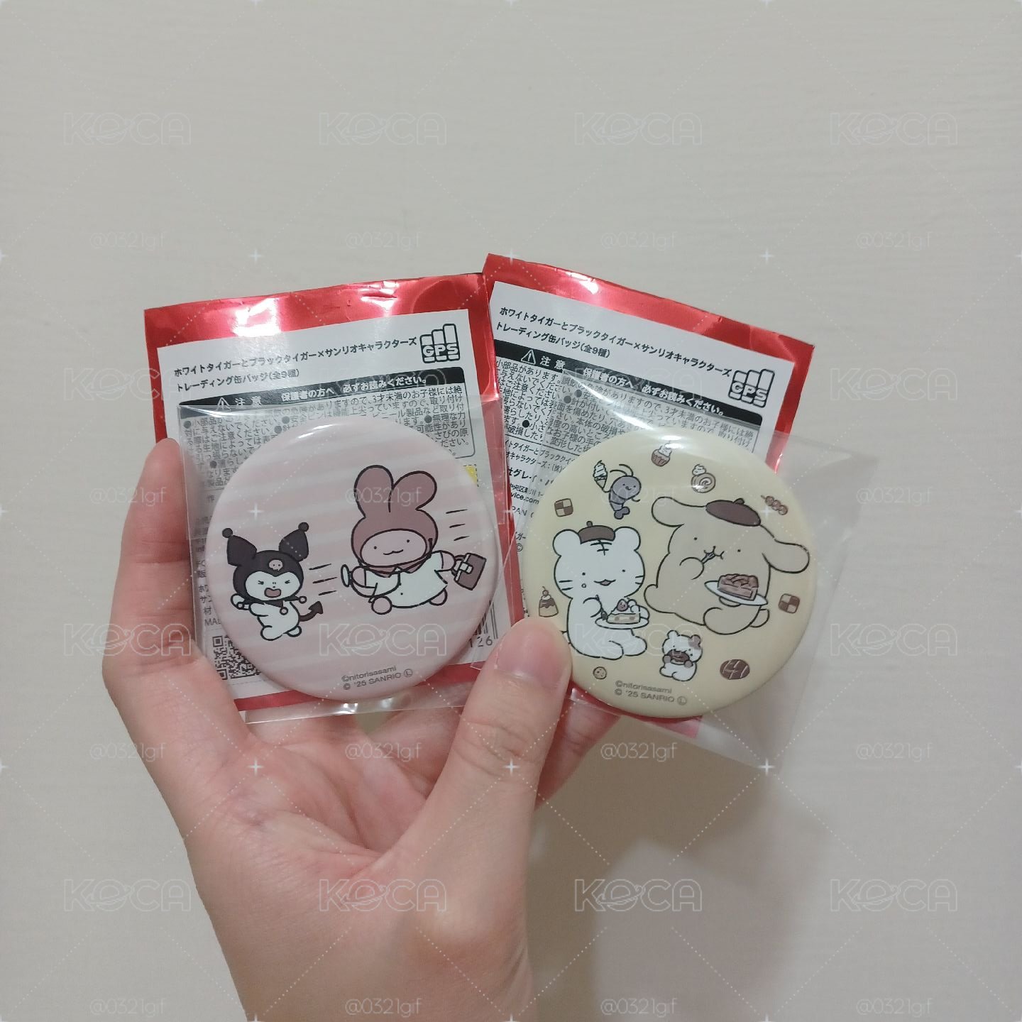 三麗鷗×小白虎與黑虎蝦 聯名徽章 酷洛米 美樂蒂 布丁狗
