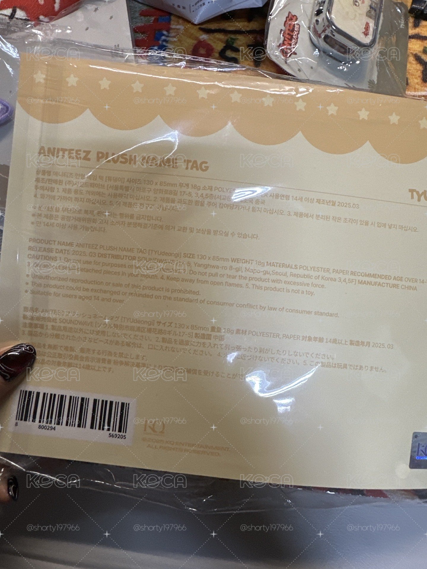 ANITEEZ IN TREASURE 潤浩 行李吊牌 PLUSH NAME TAG