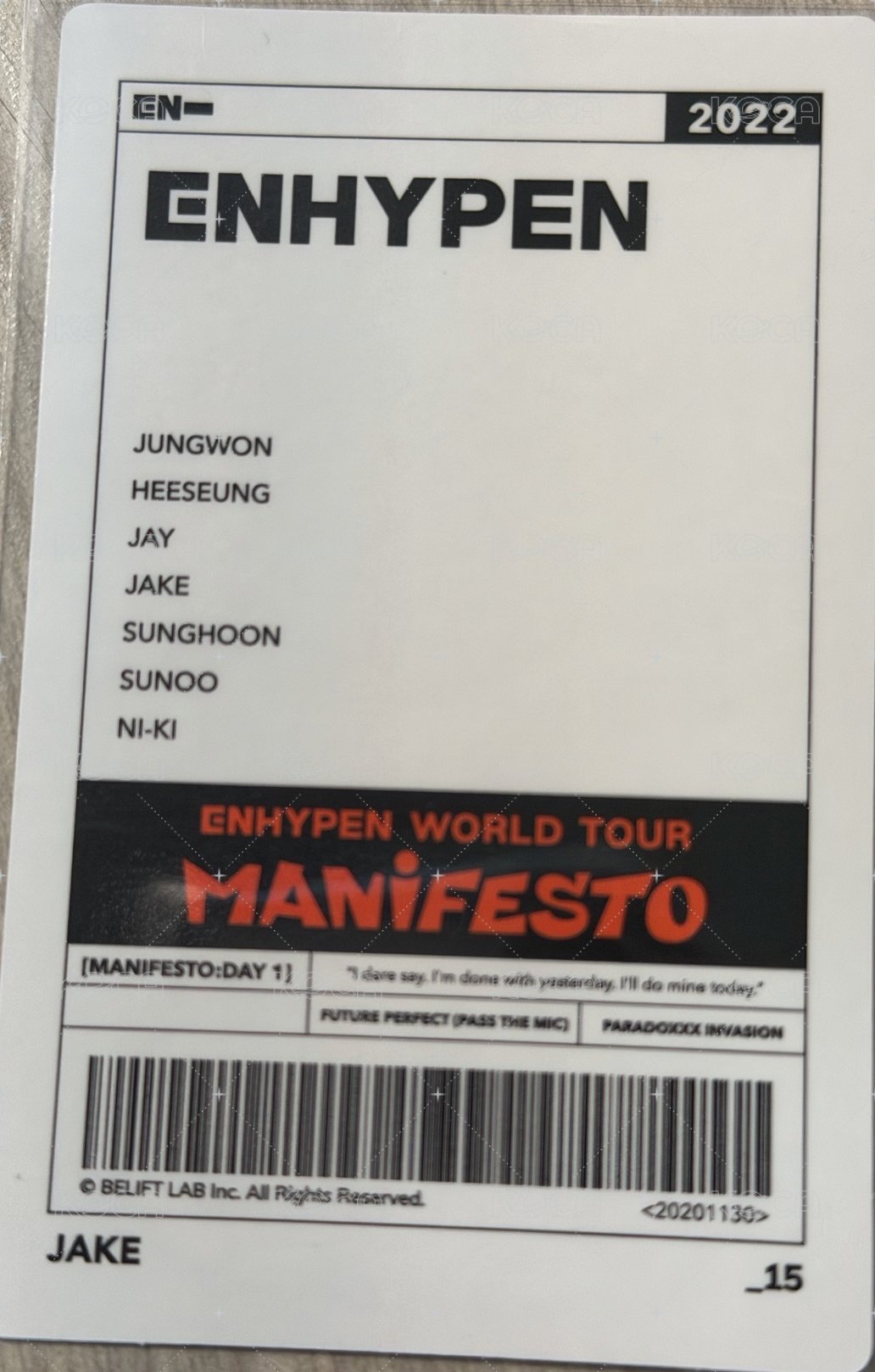 MANIFESTO世巡 隨機卡  背面