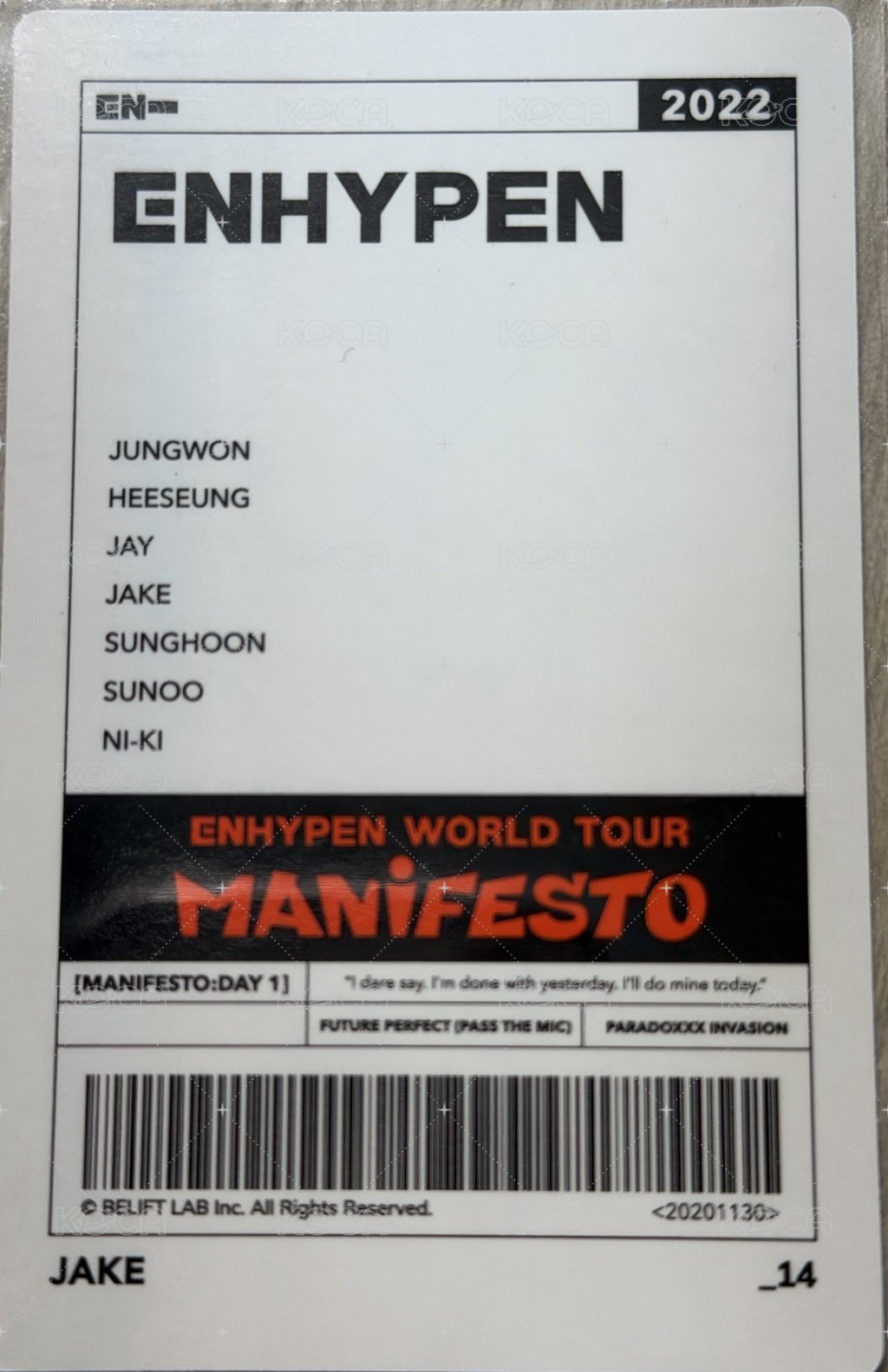 MANIFESTO世巡 隨機卡  背面
