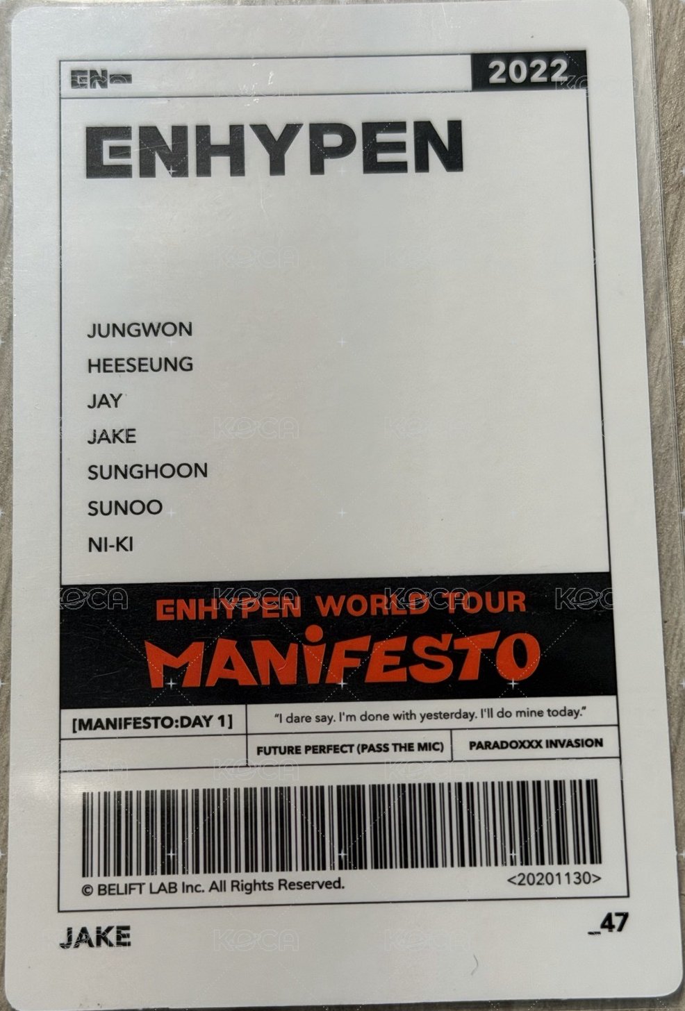 MANIFESTO世巡 隨機卡  背面