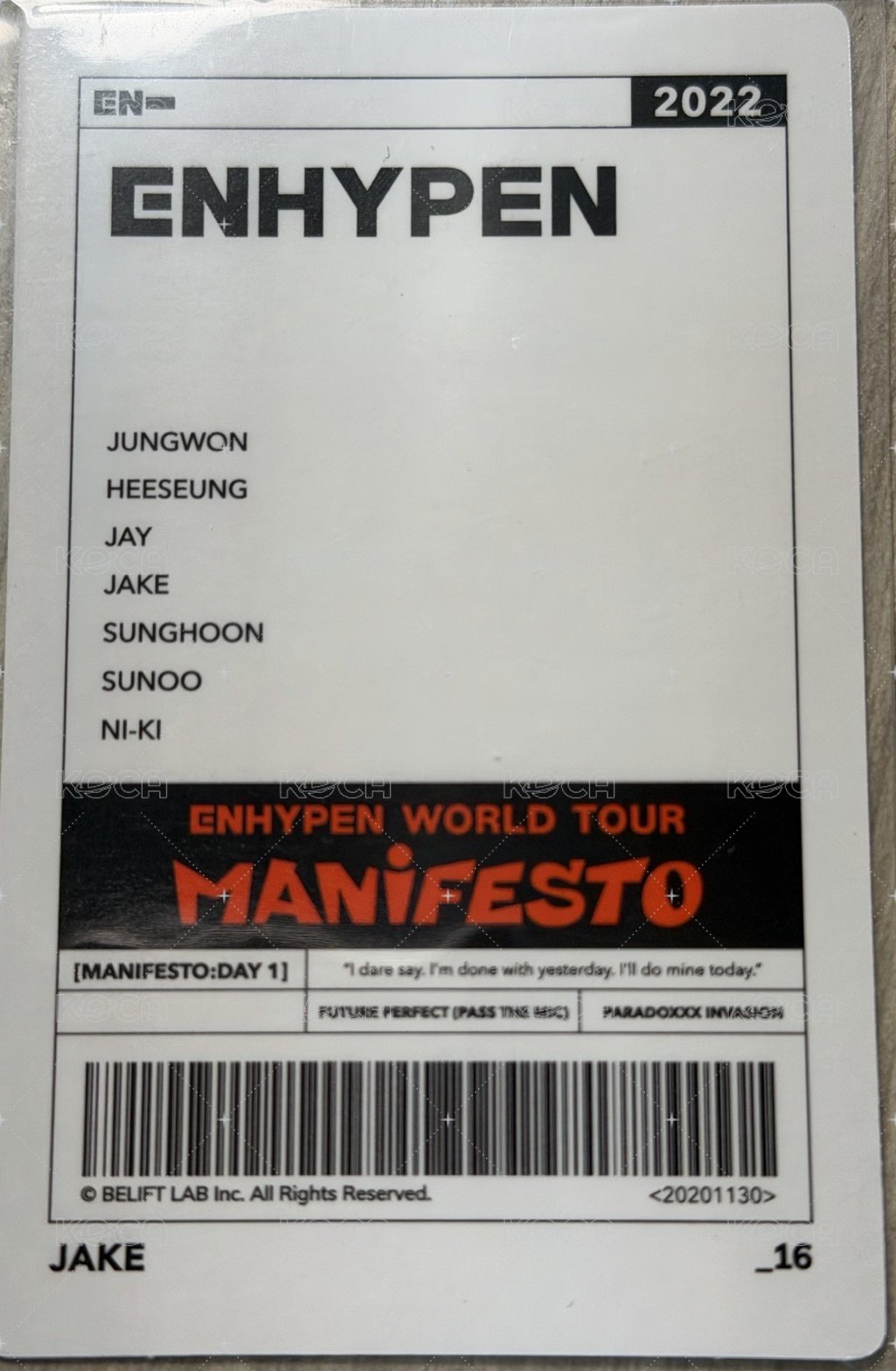 MANIFESTO世巡 隨機卡  背面