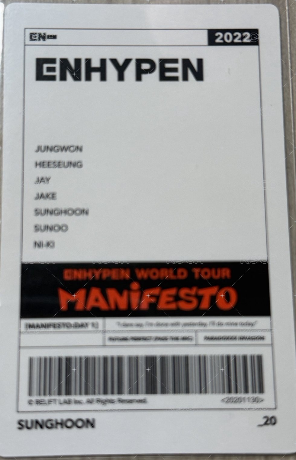 MANIFESTO世巡 隨機卡  背面