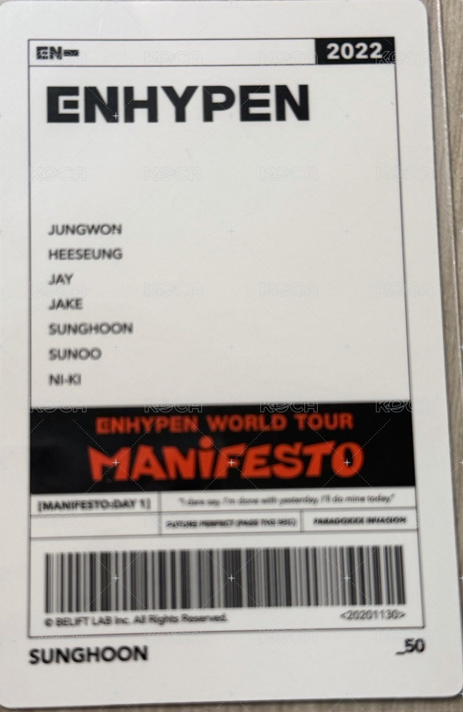 MANIFESTO世巡 隨機卡  背面