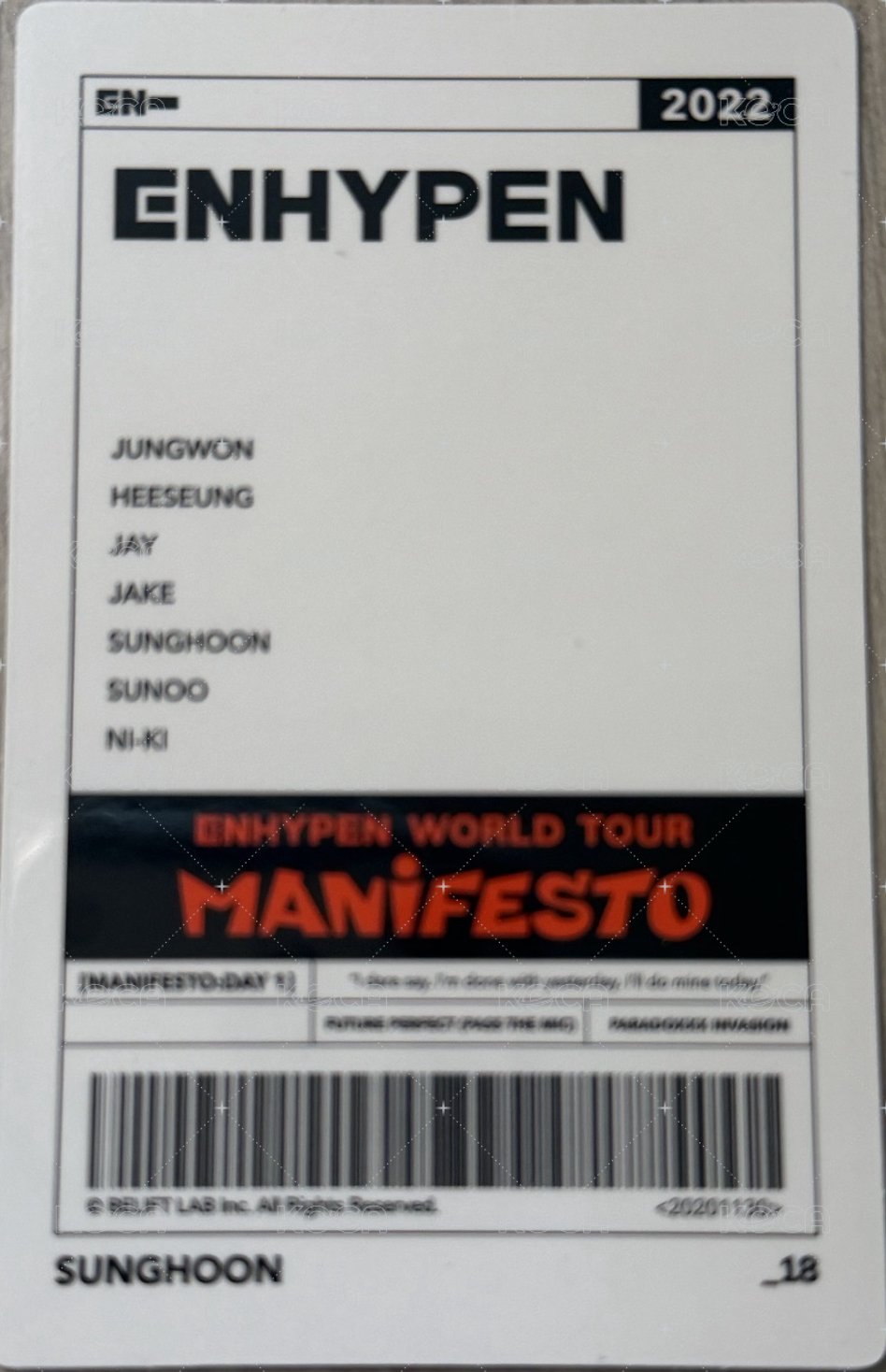 MANIFESTO世巡 隨機卡  背面